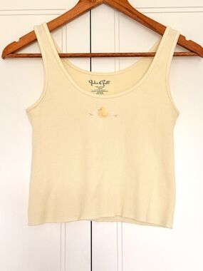 Brandy Melville Pale Yellow Ribbed Tank with Duck Embroidery